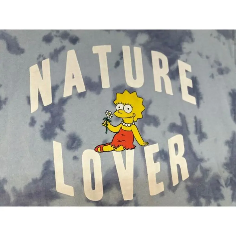 Lisa Simpson Nature Lover Graphic Pullover Sweatshirt Womens MEDIUM Blue Tie-Dye